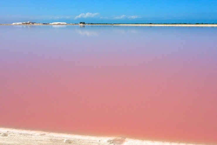 Las Coloradas, Yucatán, rosa Wasser und blauer Himmel
