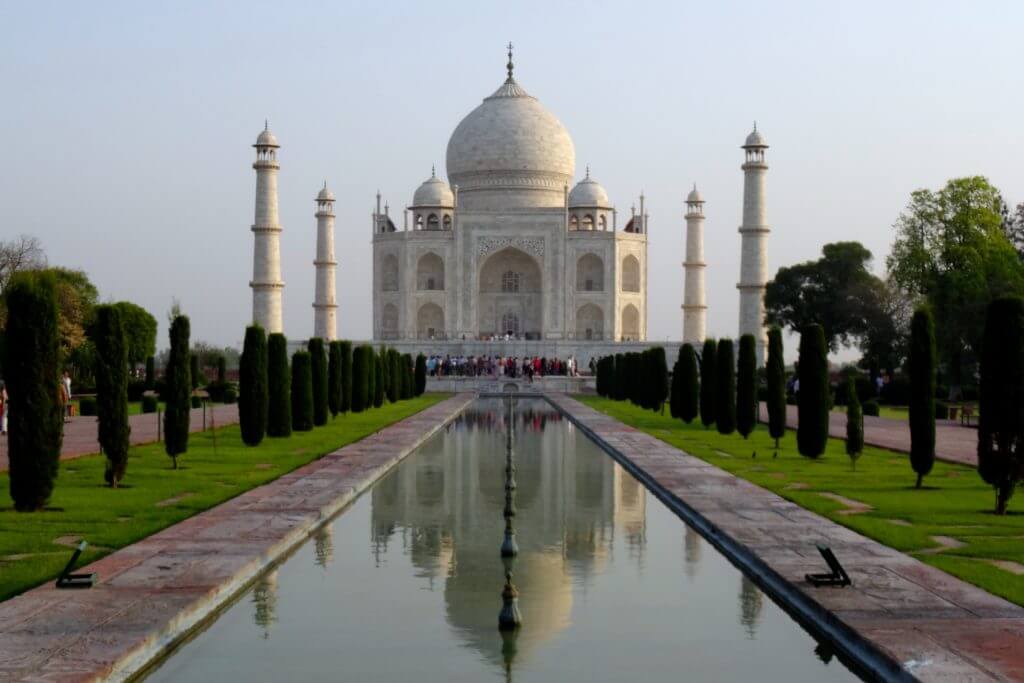 Der Taj Mahal aus der bekanntesten Perspektive