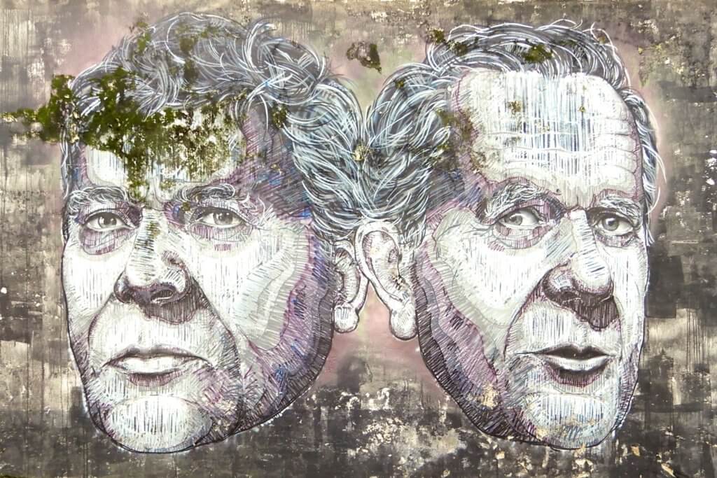 Street Art in Ponta Delgada. Portrait-Kunstwerk von Frederico Draw aus Porto.