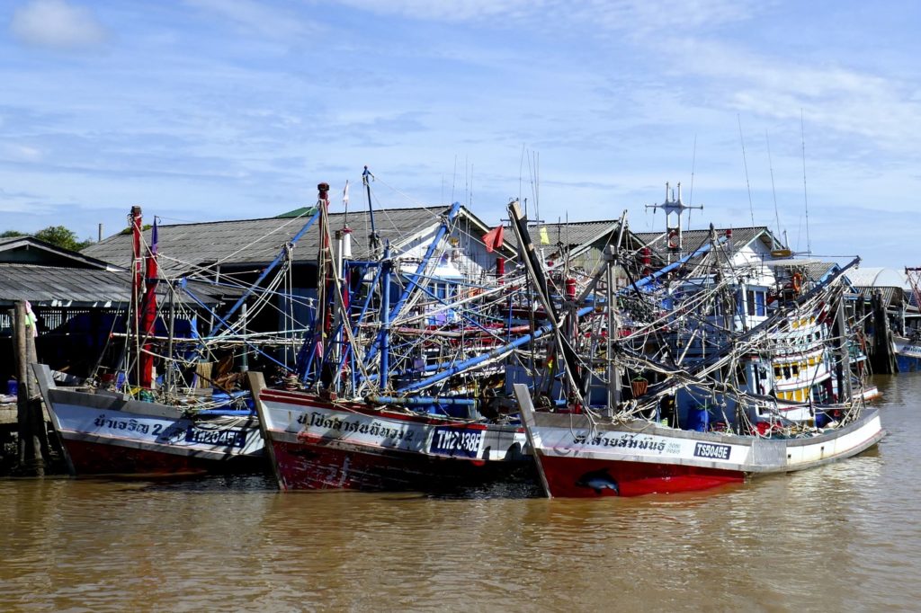 Chumphon. Bunte Fischerboote im Hafen Pak Nam.
