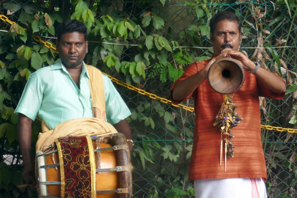 Pongal in George Town, Malaysia. Musikanten beim Tamilenfest.