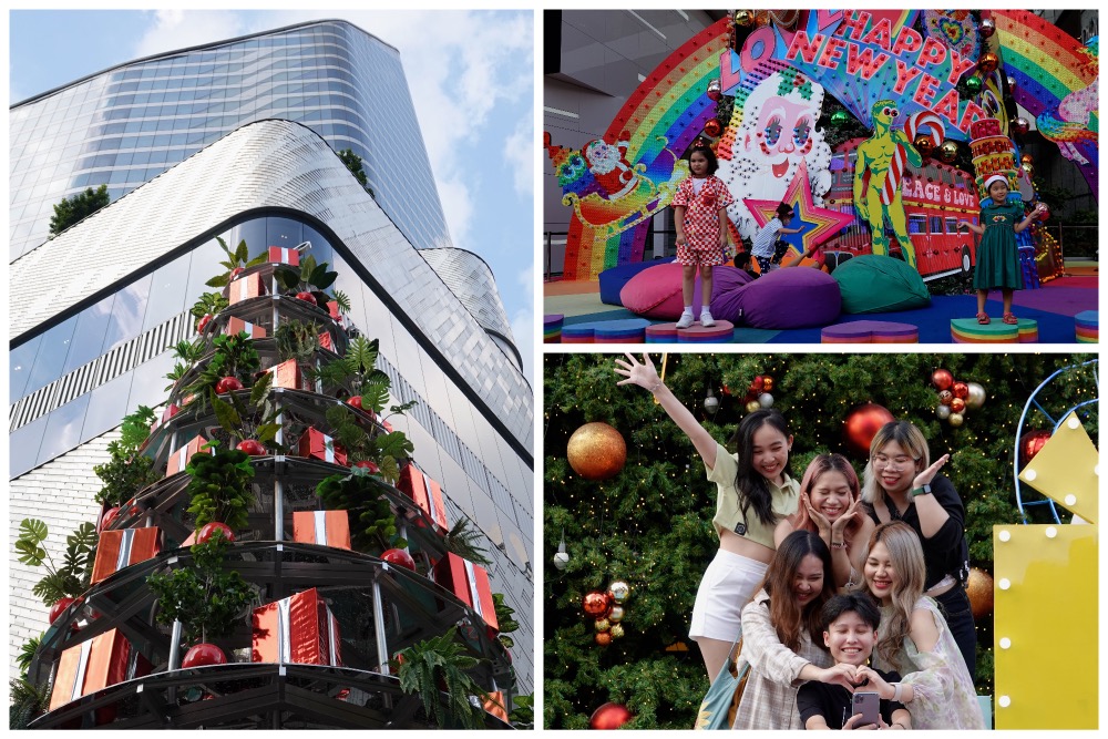 Große Bäume, bunte Bäume: Beleibte Fotokulissen in Bangkok an Weihnachten.