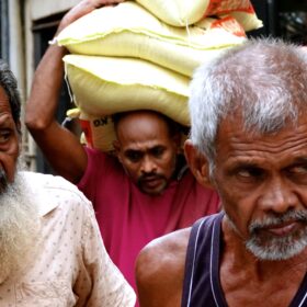 Nattami, Lastenträger auf dem Pettah Market in Colombo.